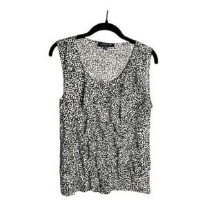 Jones New York Black White Polka Dot Ruffle Top Size Medium Petite